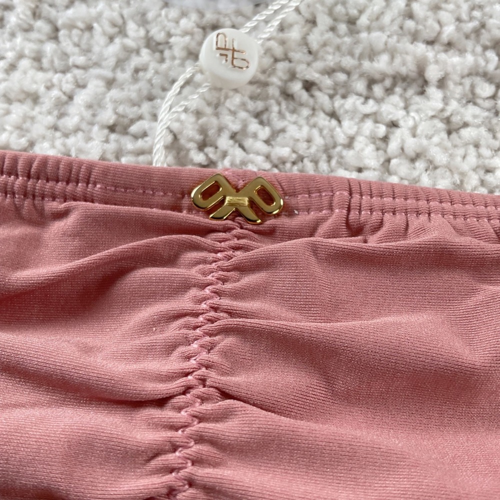 PilyQ Dusty Rose Lace Fanned Teeny Bikini Bottom Ruched Back DUS-251T NWT Size L - Picture 8 of 10